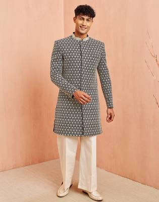 black indo-western with cream wide leg pant - festive special set 3