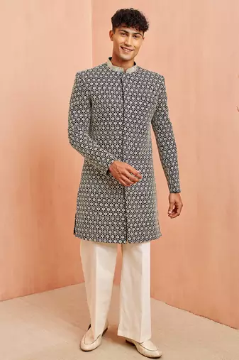 black indo-western with cream wide leg pant - festive special set
