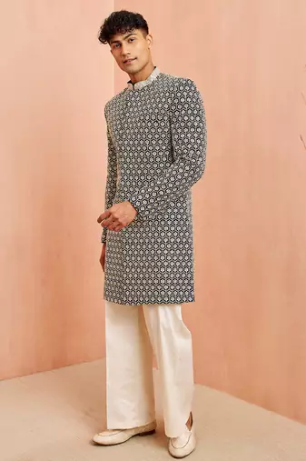 black indo-western with cream wide leg pant - festive special set