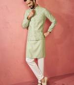 Pista green nehru jacket kurta set with pyjama - wedding ensemble
