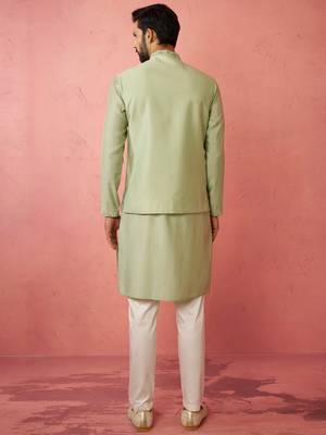 Pista green nehru jacket kurta set with pyjama - wedding ensemble 5