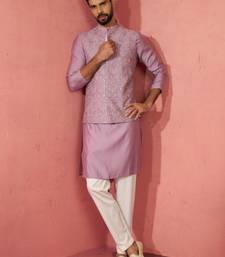 Lavender kurta jacket set with cream pyjama - embroidered wedding set