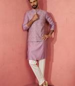 Lavender kurta jacket set with cream pyjama - embroidered wedding set
