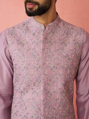 Lavender kurta jacket set with cream pyjama - embroidered wedding set 2