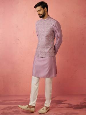 Lavender kurta jacket set with cream pyjama - embroidered wedding set 4