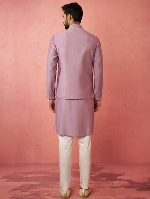 Lavender kurta jacket set with cream pyjama - embroidered wedding set 5