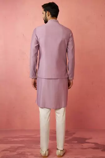 Lavender kurta jacket set with cream pyjama - embroidered wedding set