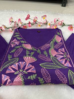 Royal Purple Embroidered Cotton Anarkali Kurta Set with Dupatta 5