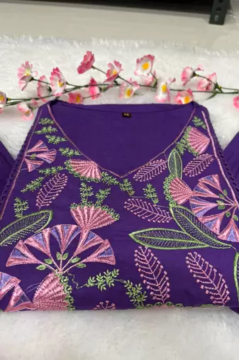 Royal Purple Embroidered Cotton Anarkali Kurta Set with Dupatta