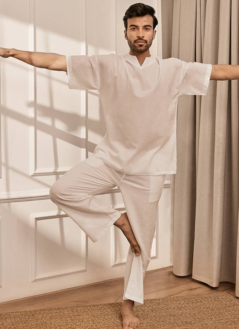 Pure white cotton kurta palazzo set