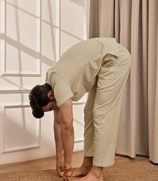 Premium beige cotton kurta palazzo set with back embroidery