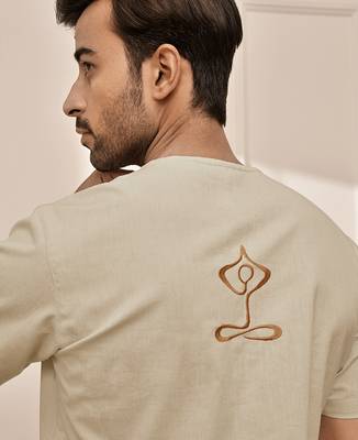 Premium beige cotton kurta palazzo set with back embroidery 2