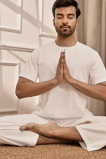 Pure white cotton kurta palazzo set with back embroidery