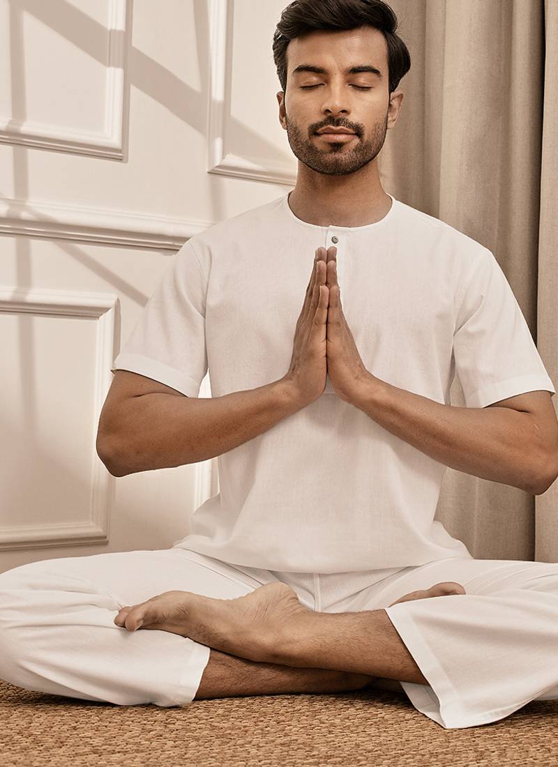 Pure white cotton kurta palazzo set with back embroidery