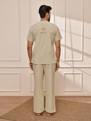 Premium beige cotton kurta palazzo set with back embroidery 5