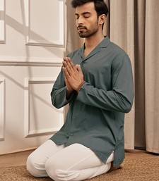 Sage green cotton short kurta with white palazzo set