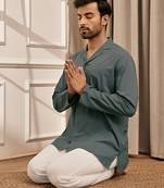 Sage green cotton short kurta with white palazzo set