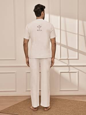 Pure white cotton kurta palazzo set with back embroidery 5