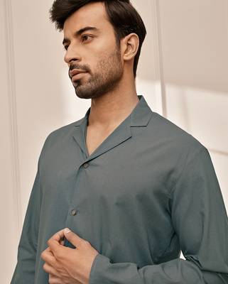 Sage green cotton short kurta with white palazzo set 2