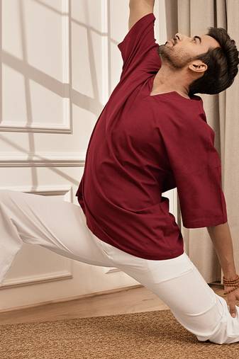 Maroon cotton kurta with white palazzo set