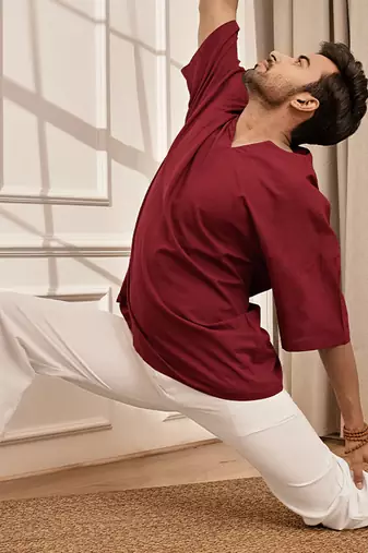 Maroon cotton kurta with white palazzo set