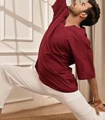 Maroon cotton kurta with white palazzo set