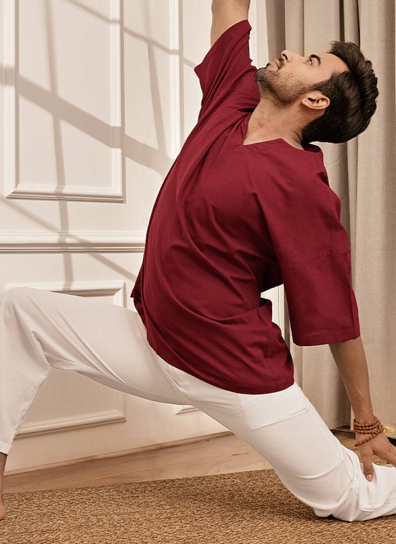 Maroon cotton kurta with white palazzo set
