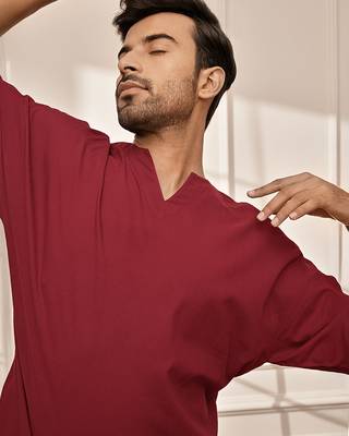 Maroon cotton kurta with white palazzo set 2