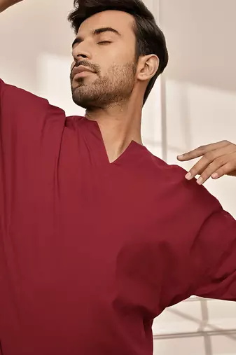 Maroon cotton kurta with white palazzo set
