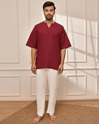 Maroon cotton kurta with white palazzo set 3