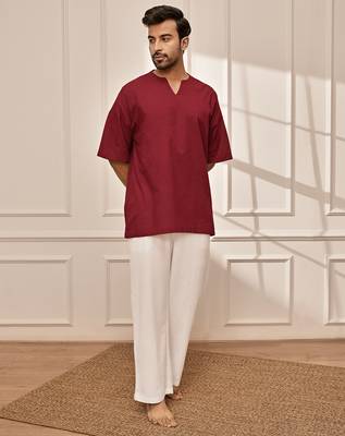 Maroon cotton kurta with white palazzo set 4