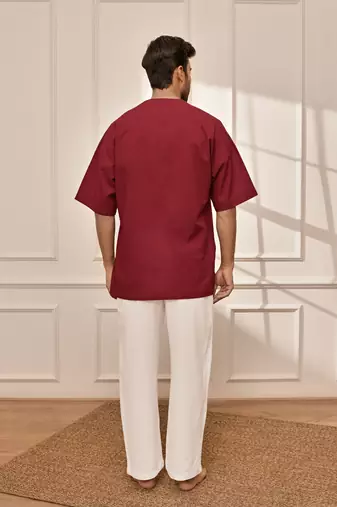 Maroon cotton kurta with white palazzo set