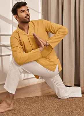 Mustard cotton short kurta and white palazzo set 1