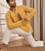 Mustard cotton short kurta and white palazzo set