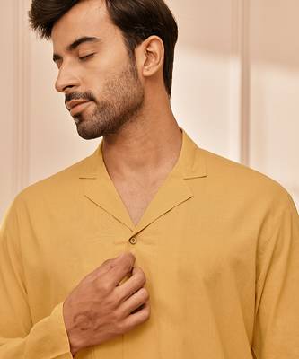 Mustard cotton short kurta and white palazzo set 2