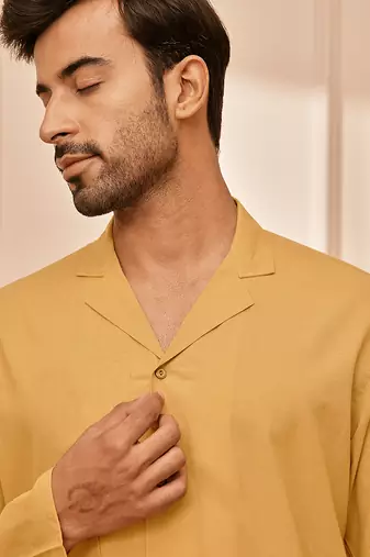 Mustard cotton short kurta and white palazzo set