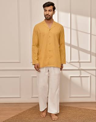 Mustard cotton short kurta and white palazzo set 3