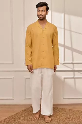 Mustard cotton short kurta and white palazzo set