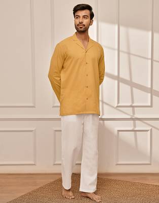 Mustard cotton short kurta and white palazzo set 4