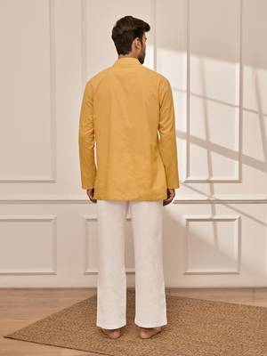 Mustard cotton short kurta and white palazzo set 5