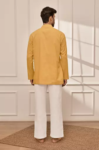 Mustard cotton short kurta and white palazzo set