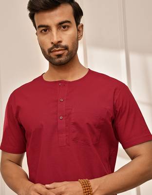 Red cotton kurta with om embroidery and white palazzo set 2