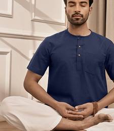 Navy blue cotton kurta with om embroidery and white palazzo set