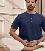 Navy blue cotton kurta with om embroidery and white palazzo set