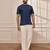 Navy blue cotton kurta with om embroidery and white palazzo set