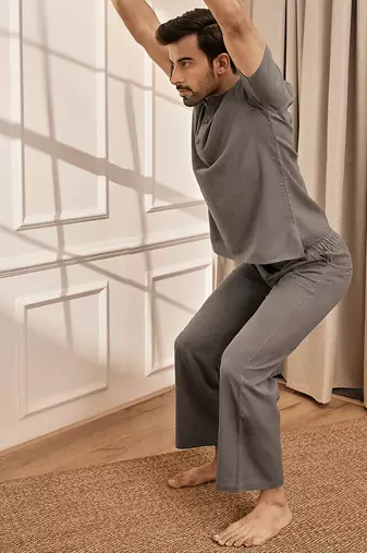 Cotton kurta palazzo set mud brown with back embroidery