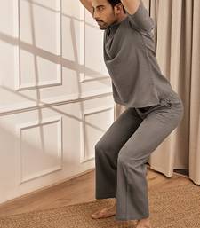 Cotton kurta palazzo set mud brown with back embroidery