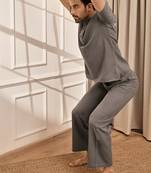 Cotton kurta palazzo set mud brown with back embroidery