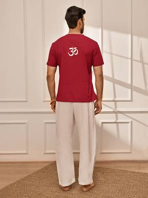Red cotton kurta with om embroidery and white palazzo set 5