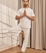 White cotton kurta with om embroidery and white palazzo set